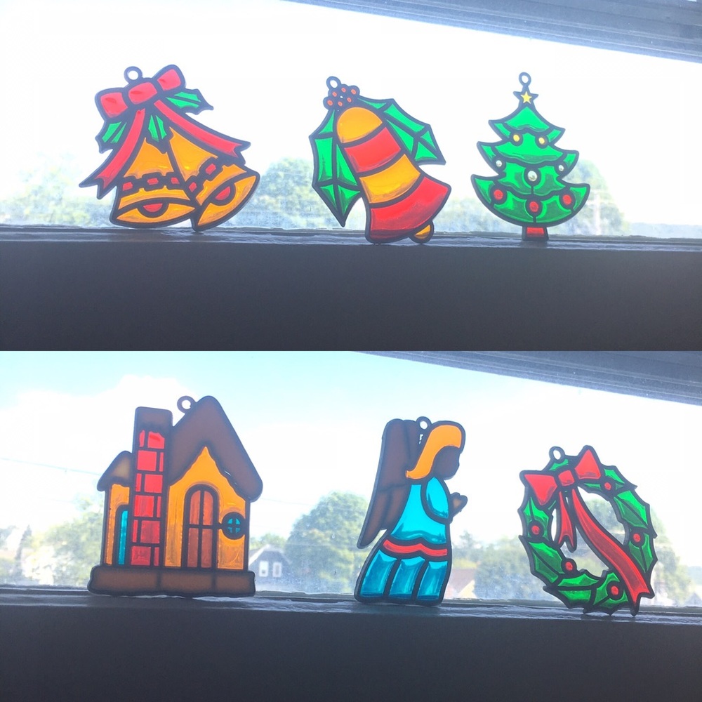 Vtg Christmas Winter Holiday Suncatchers Lot of 6